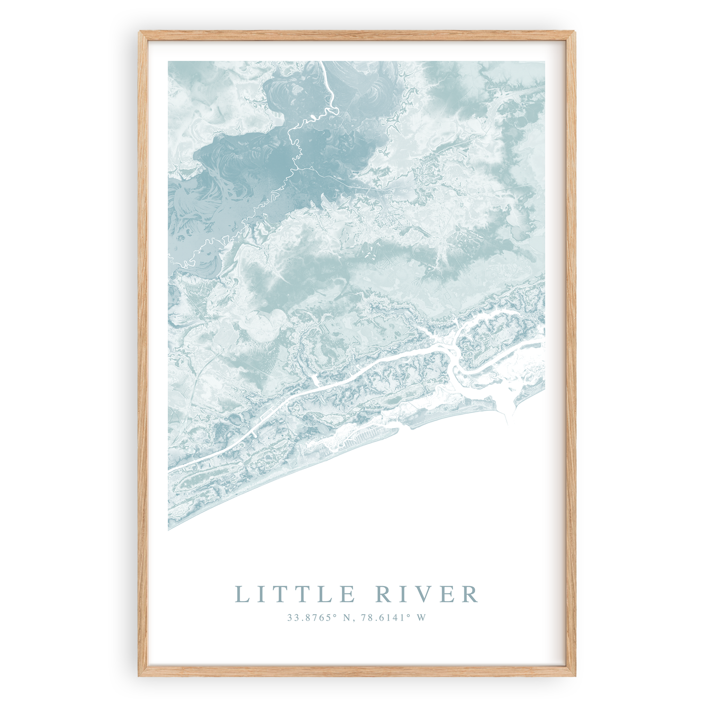 little river south carolina map print in wood frame