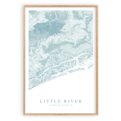 little river south carolina map print in wood frame