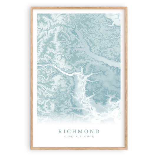 richmond virginia map print in wood frame