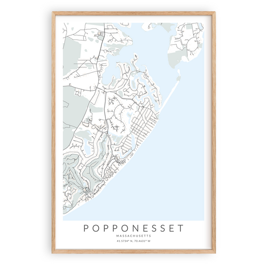 popponesset massachusetts map print in wood frame