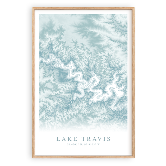 lake travis texas map print in wood frame