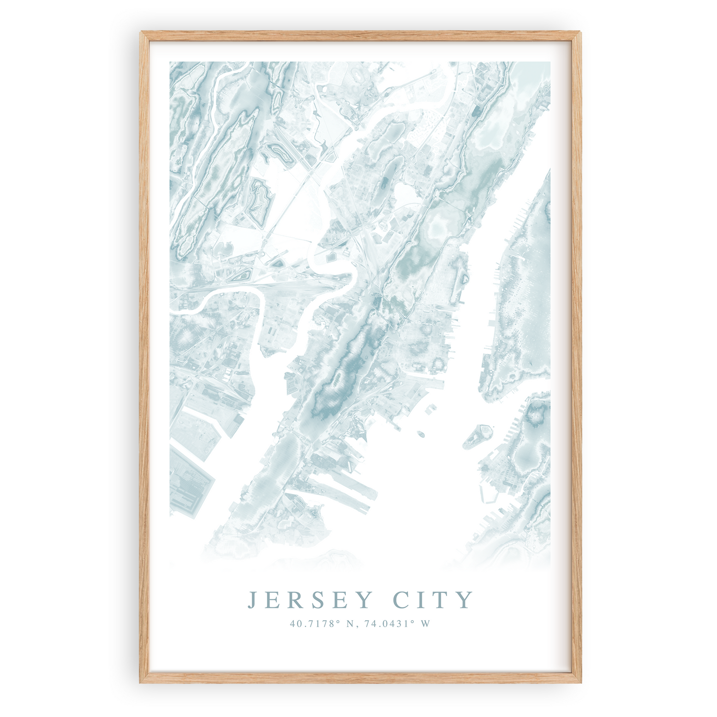 jersey city map poster in wood frame