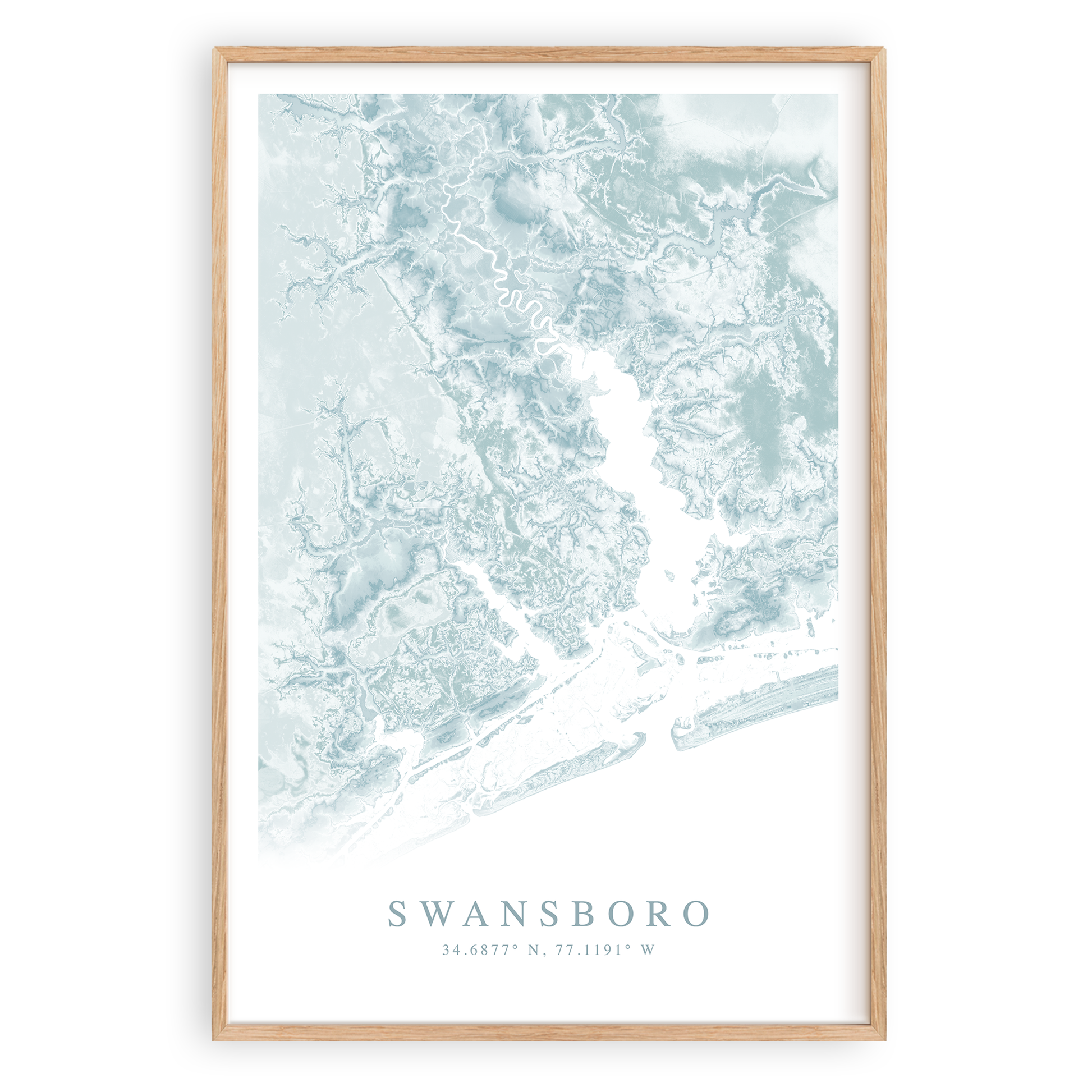 swansboro north carolina map print in wood frame