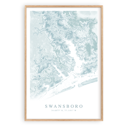 swansboro north carolina map print in wood frame