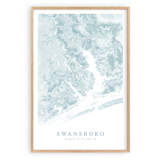 swansboro north carolina map print in wood frame