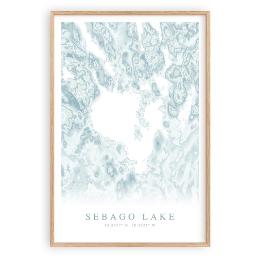 sebago lake maine map print in wood frame