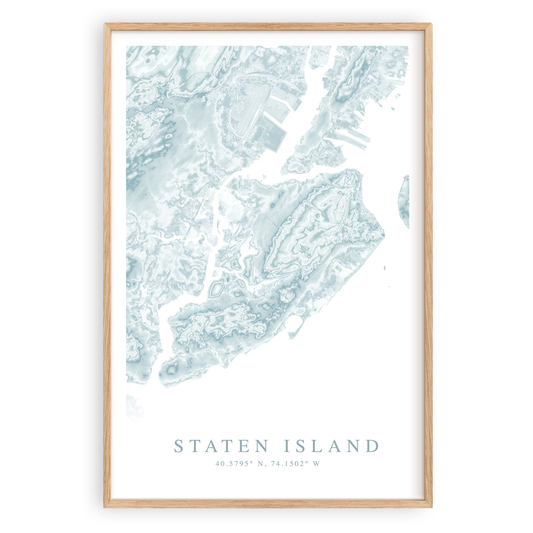 Staten Island New York map print in wood frame