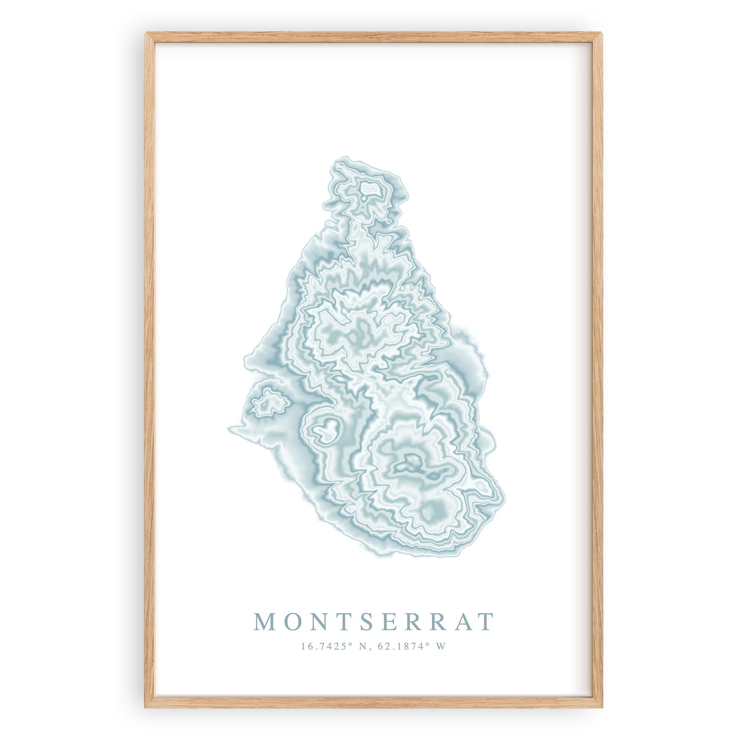 montserrat map print in wood frame