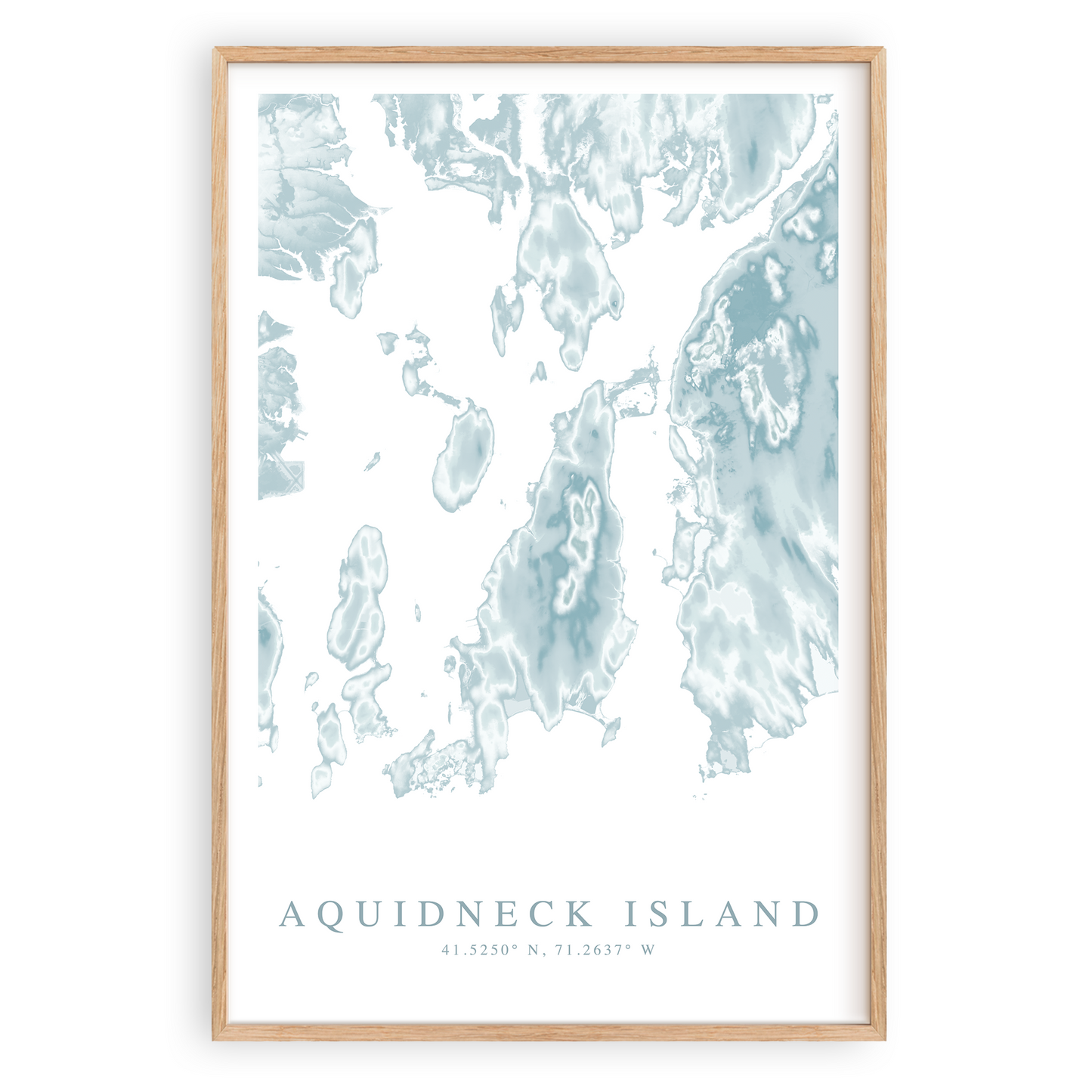 aquidneck island map print in wood frame