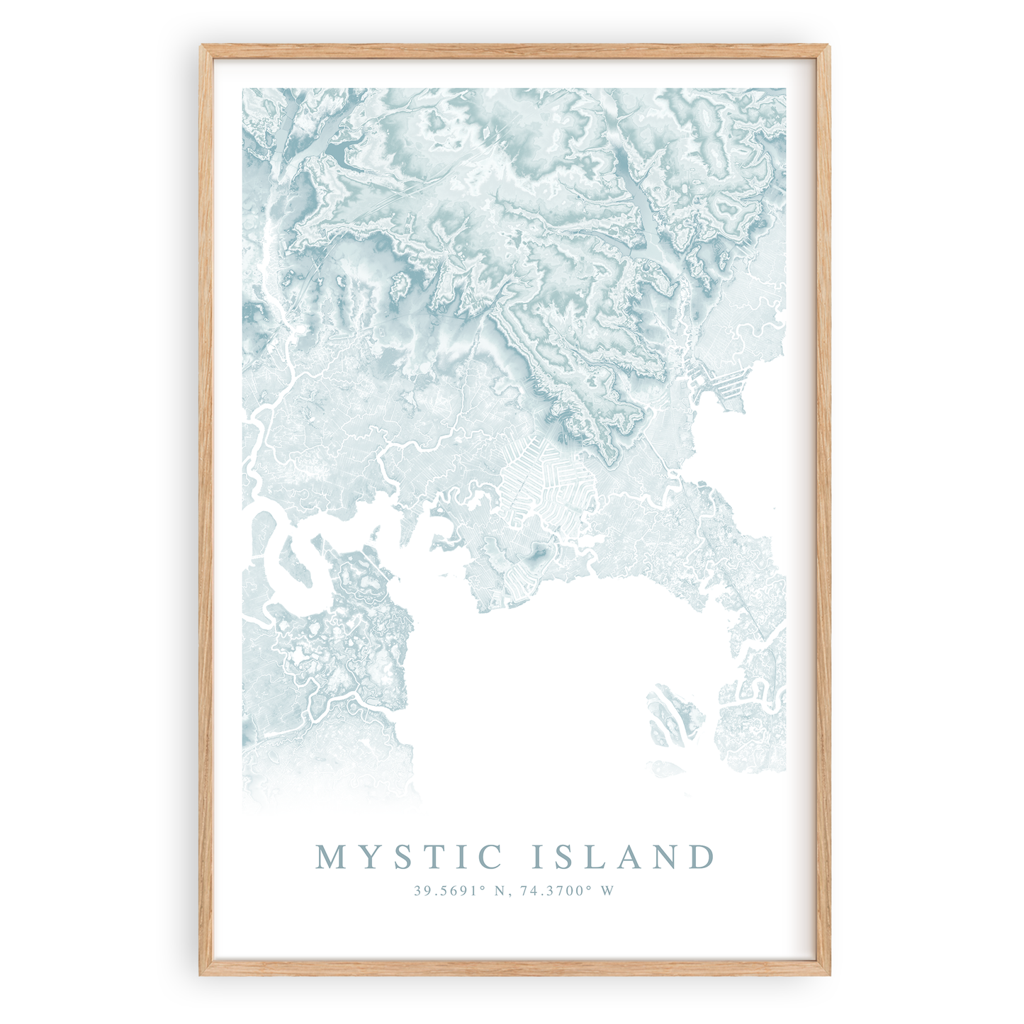 mystic island new jersey map print in wood frame