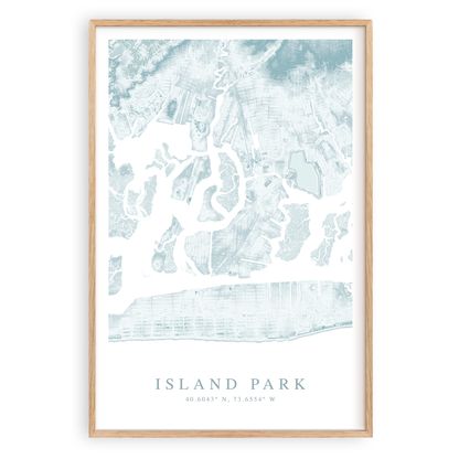 island park new york map print in wood frame