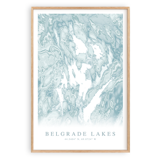 belgrade lakes maine map print in wood frame
