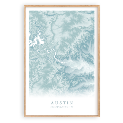 austin texas map print in wood frame