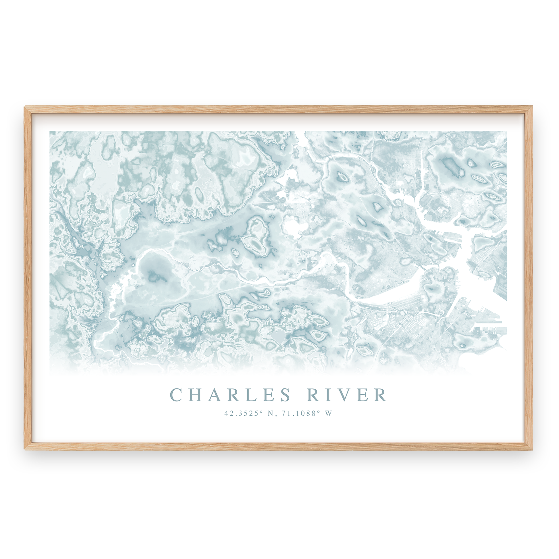 charles river massachusetts map print in wood frame
