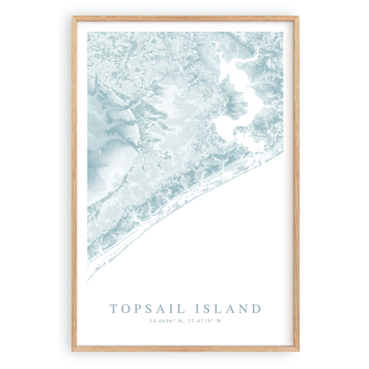 topsail island north carolina map print in wood frame