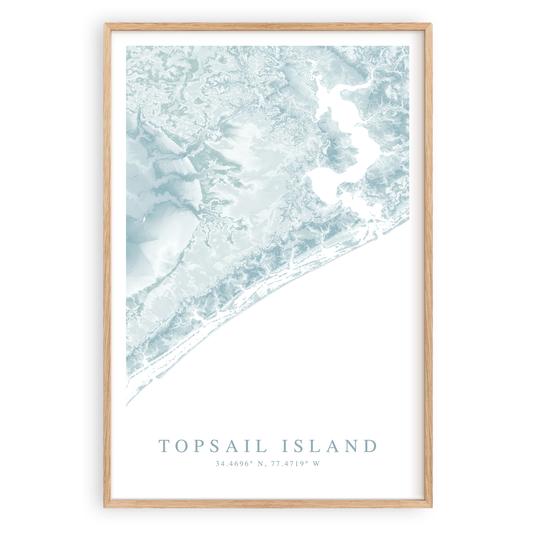 topsail island north carolina map print in wood frame