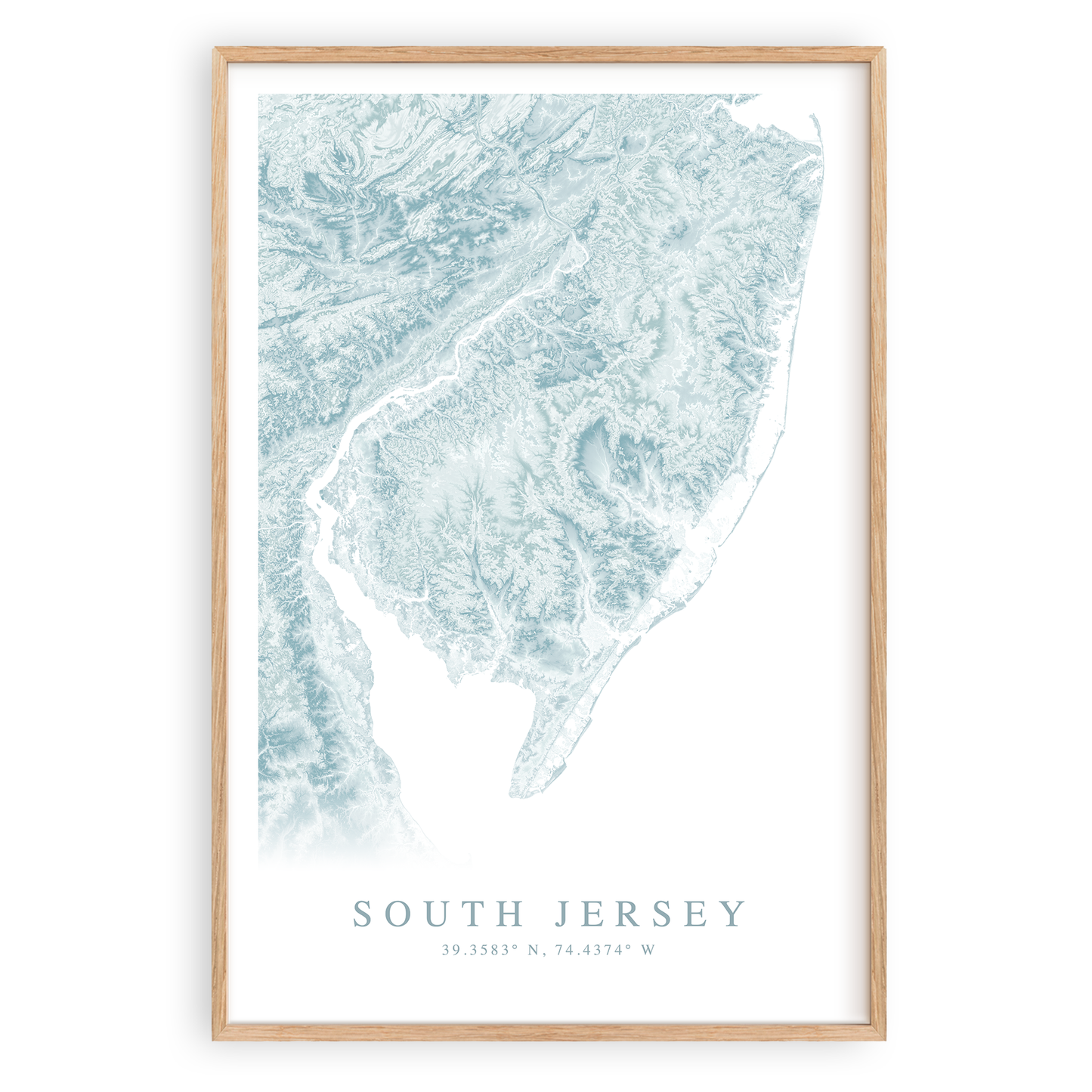 south jersey map print in wood frame