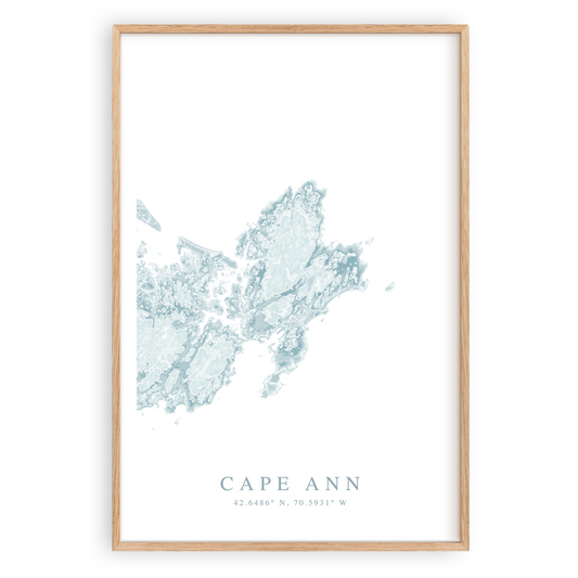 cape ann massachusetts map print in wood frame