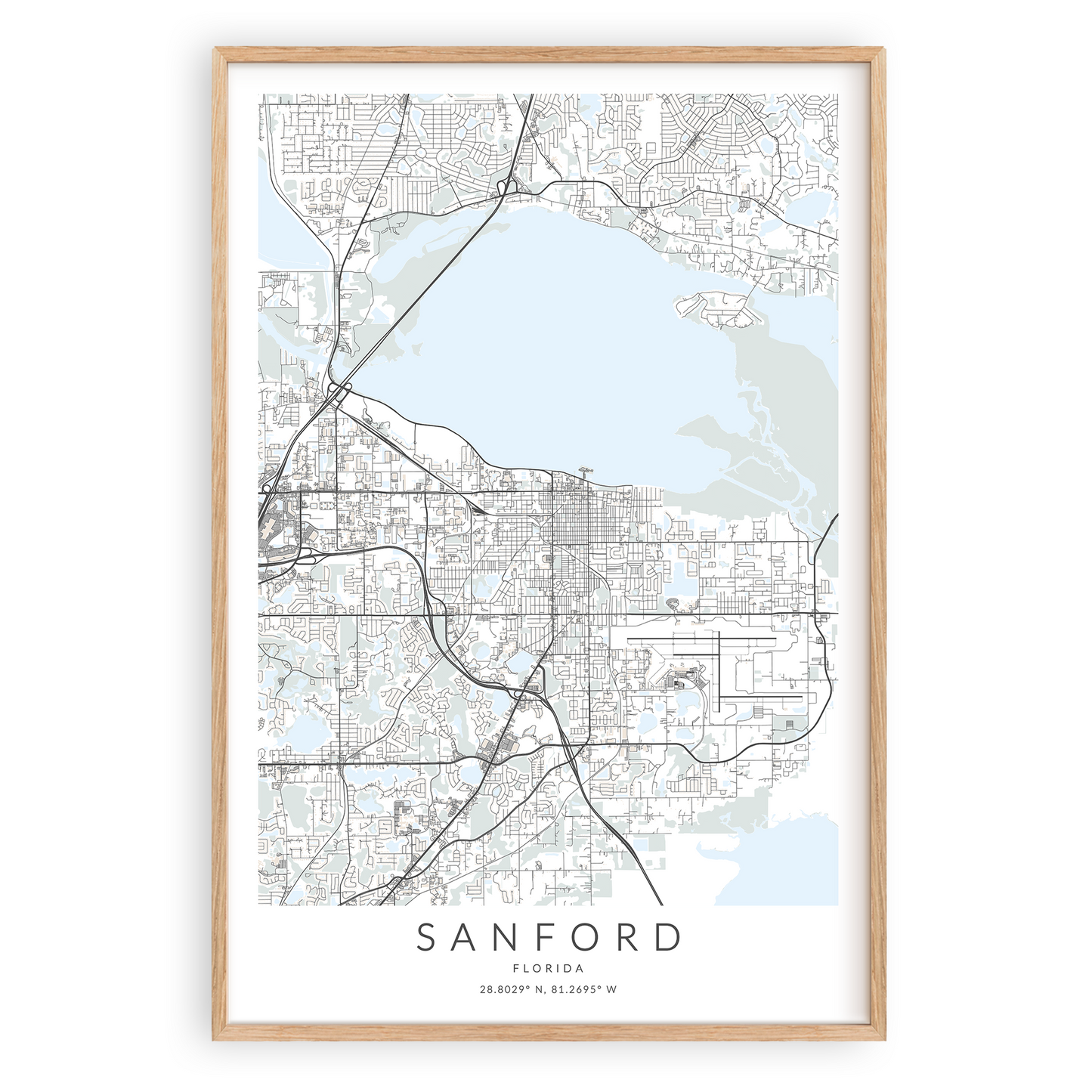 sanford florida map print in wood frame