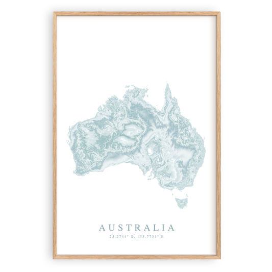 australia map print in wood frame