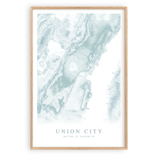 union city new jersey map print in wood frame