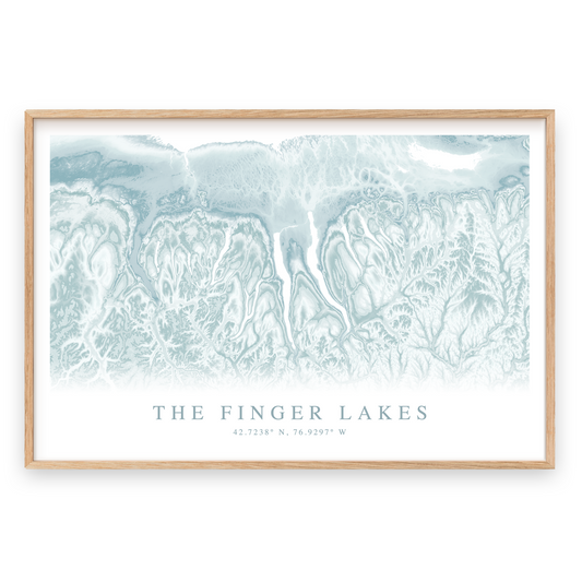 finger lakes new york map print in wood frame