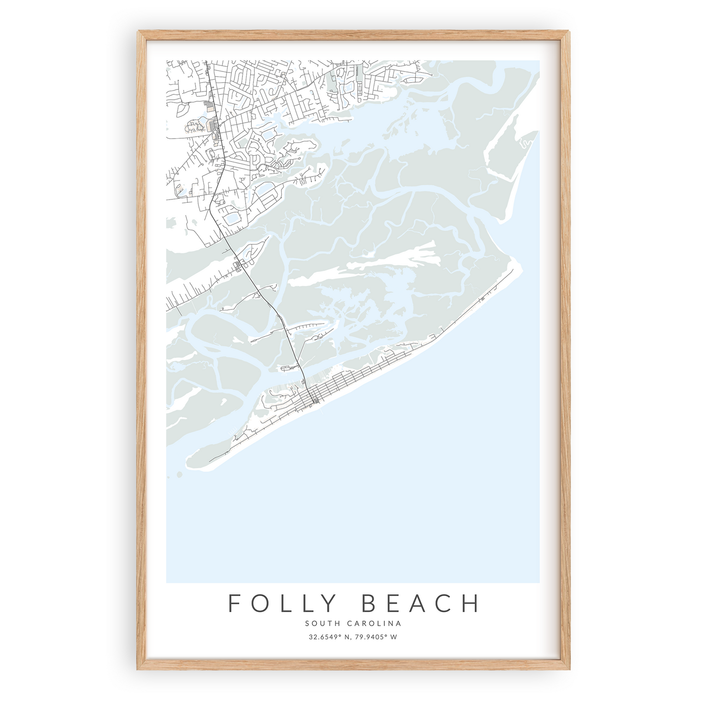 folly beach south carolina map print