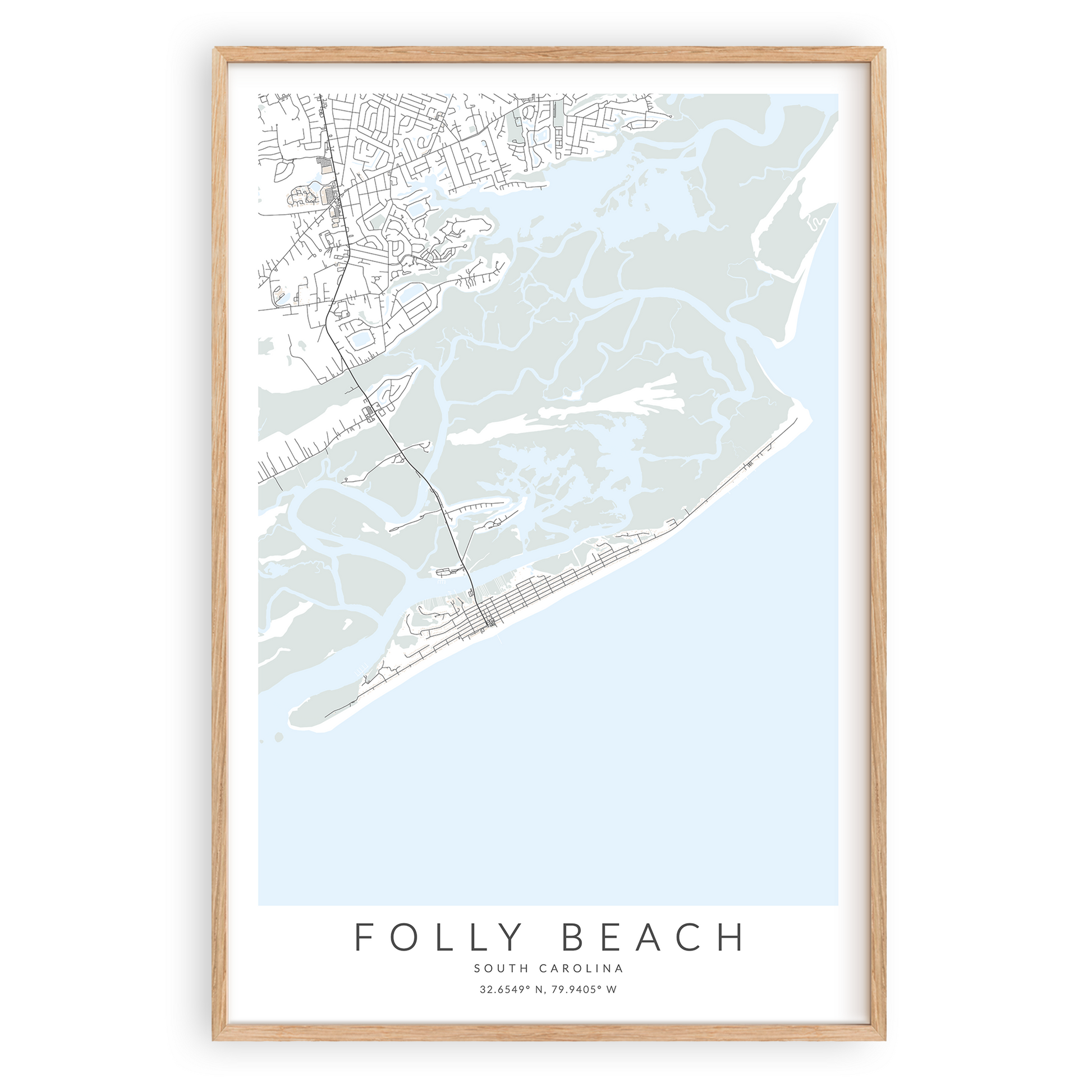 folly beach south carolina map print