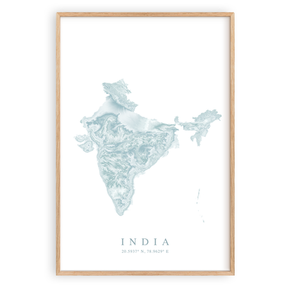 india map print in wood frame