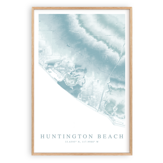 huntington beach california map print in wood frame