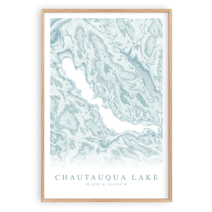 Chautauqua Lake new york map print in wood frame