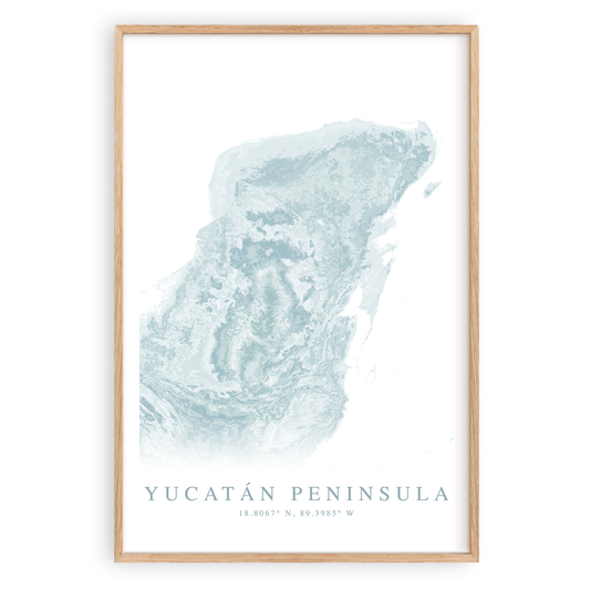 yucatan peninsula mexico map print in wood frame