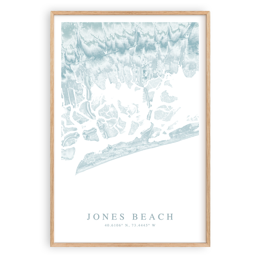 jones beach new york map print in wood frame