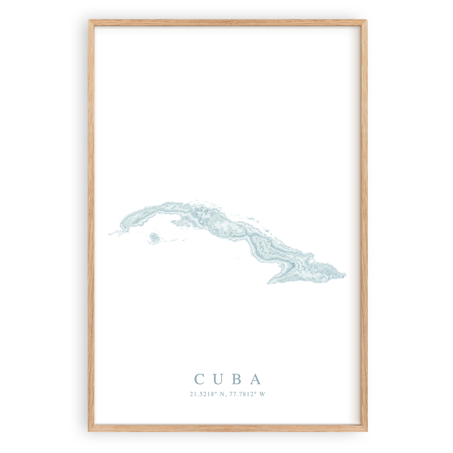 cuba map print in wood frame