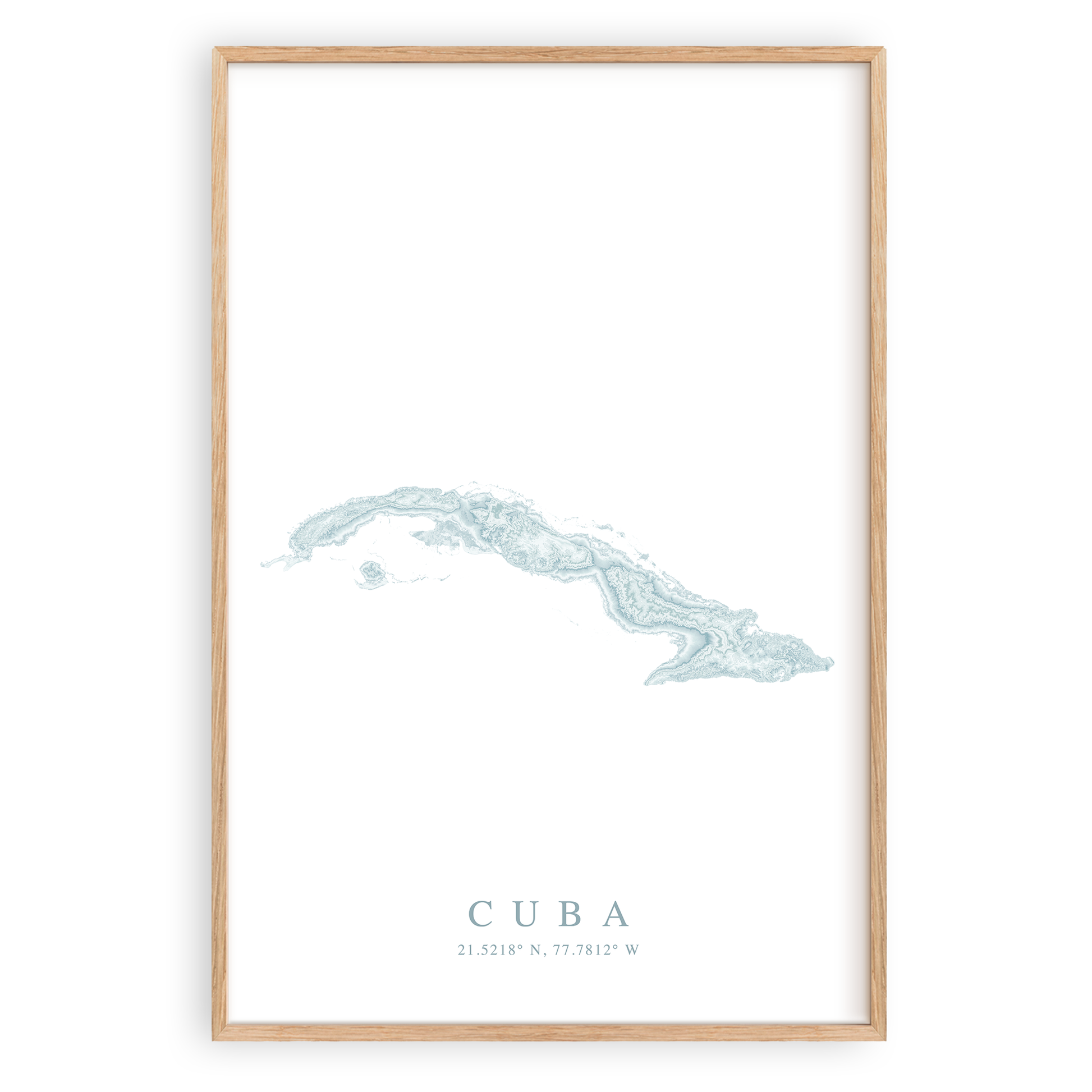 cuba map print in wood frame