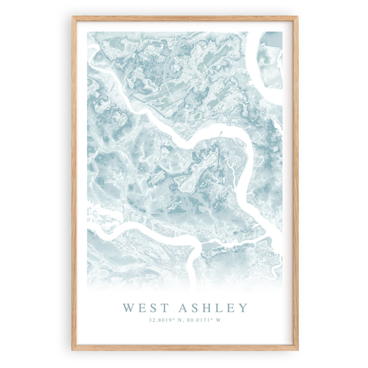 west ashley south carolina map print in wood frame