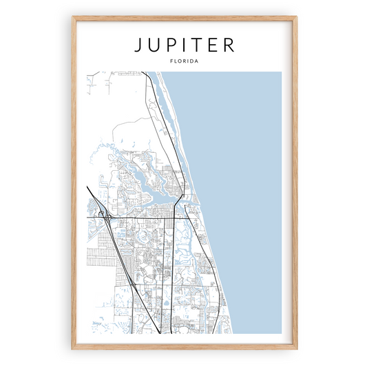 jupiter florida map print in wood frame