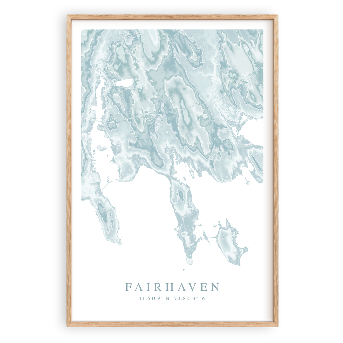 fairhaven massachusetts map print in wood frame
