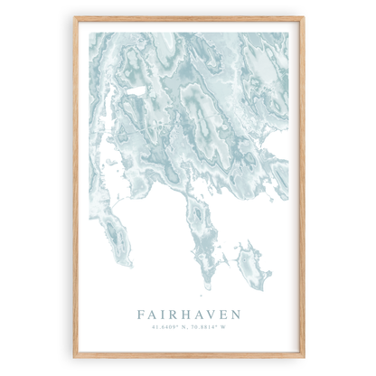 fairhaven massachusetts map print in wood frame