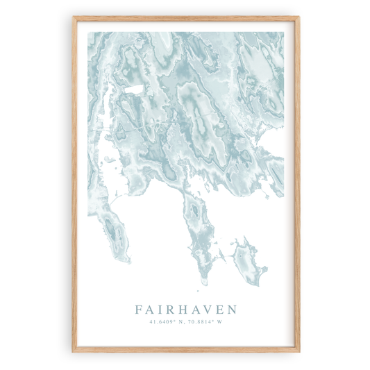 fairhaven massachusetts map print in wood frame