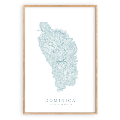 dominica map print in wood frame