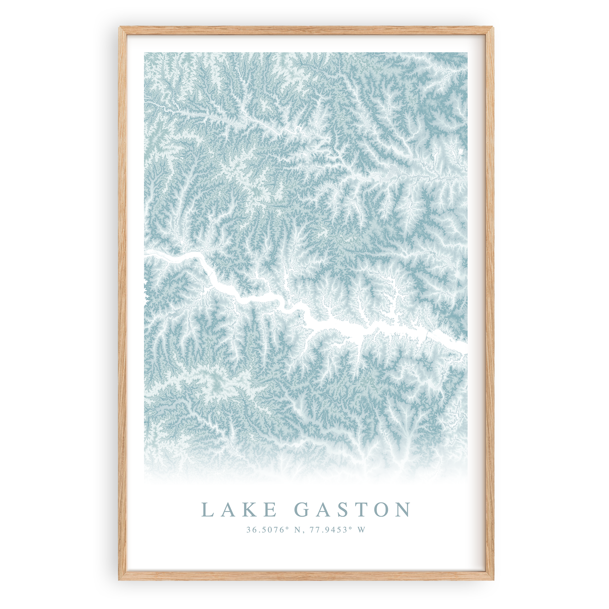 lake gaston map print in wood frame