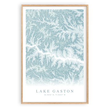 lake gaston map print in wood frame