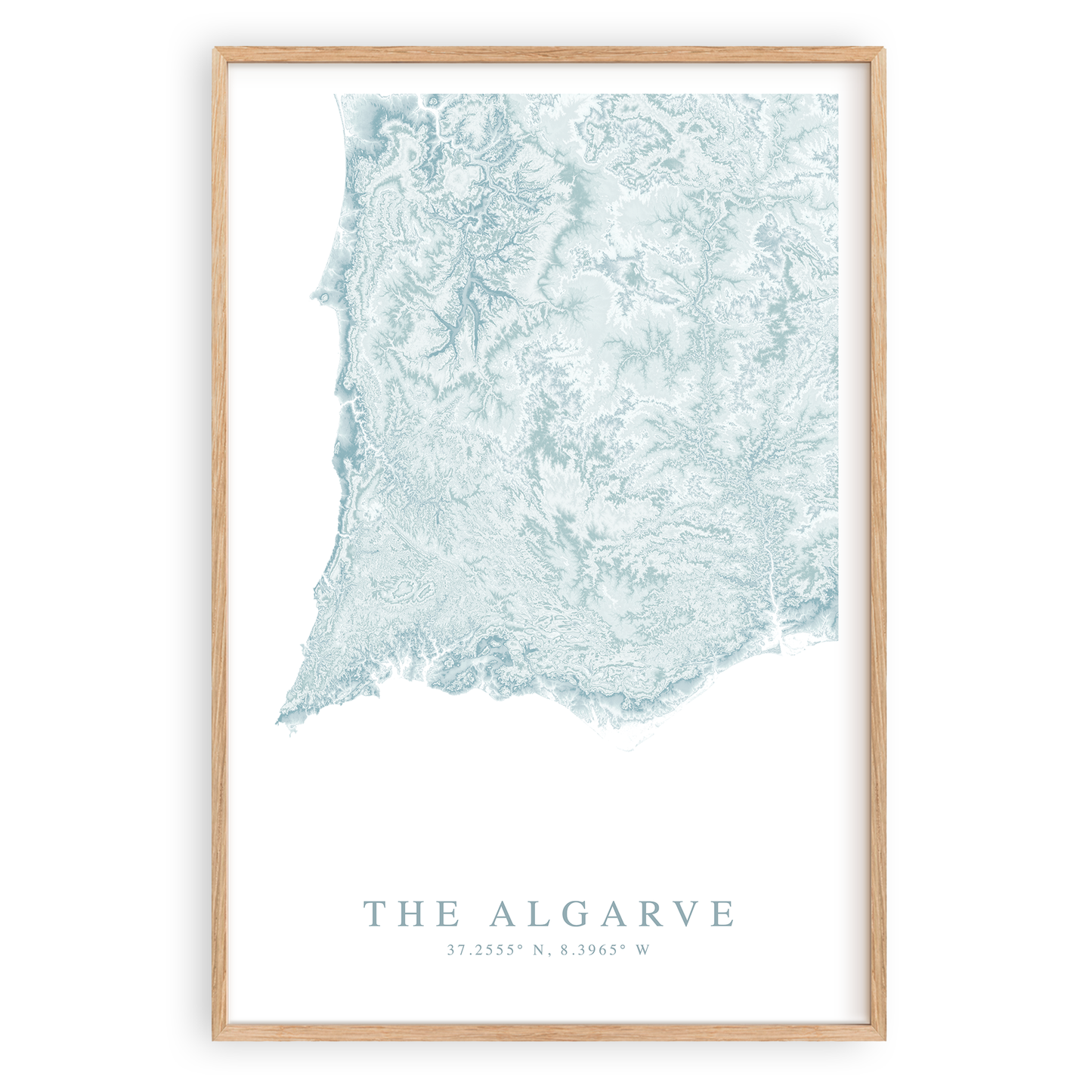 algarve portugal map print in wood frame