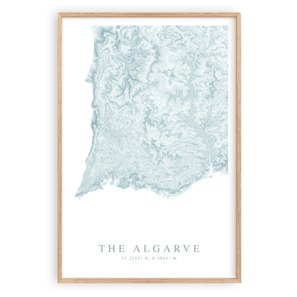 algarve portugal map print in wood frame