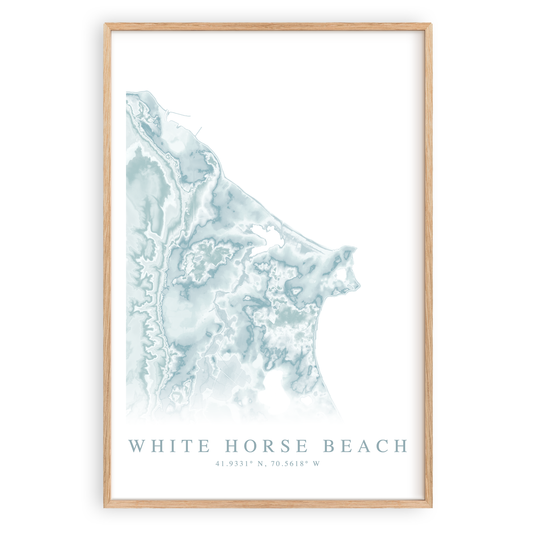 white horse beach massachusetts map print in wood frame