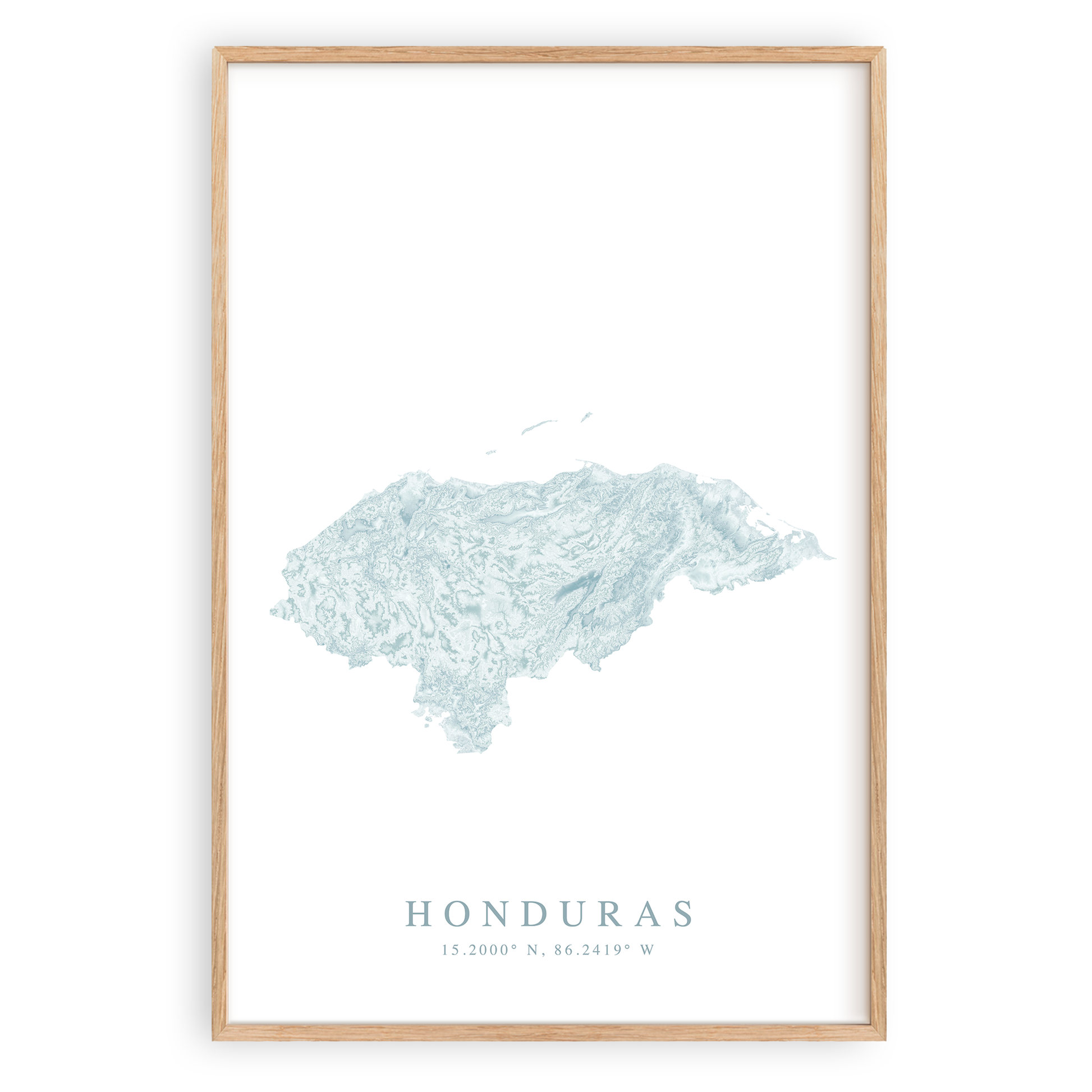 honduras map print in wood frame