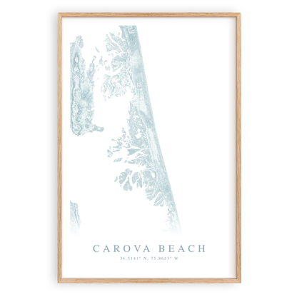 carova beach north carolina map print in wood frame