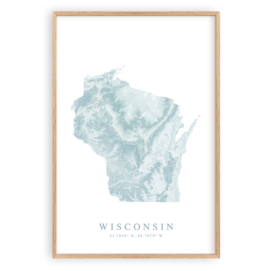 wisconsin state map print in wood frame