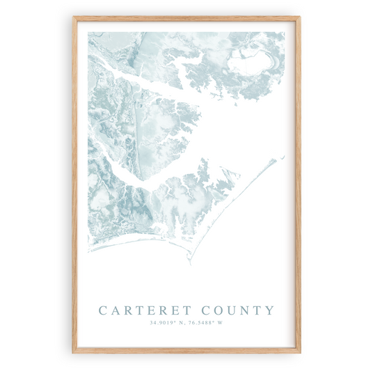 carteret county north carolina map print in wood frame